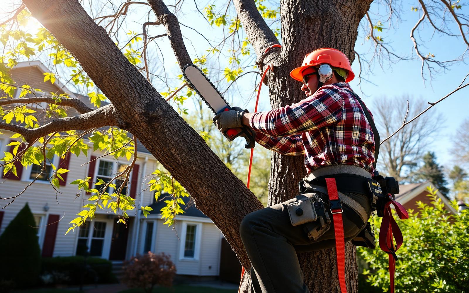 Certified arborist working on a large tree